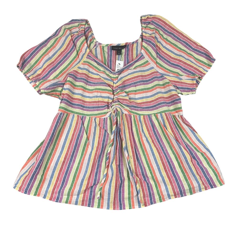 Lane Bryant Peplum Top Womens 16 Multicolor NEW Striped Cotton Sweetheart 643431